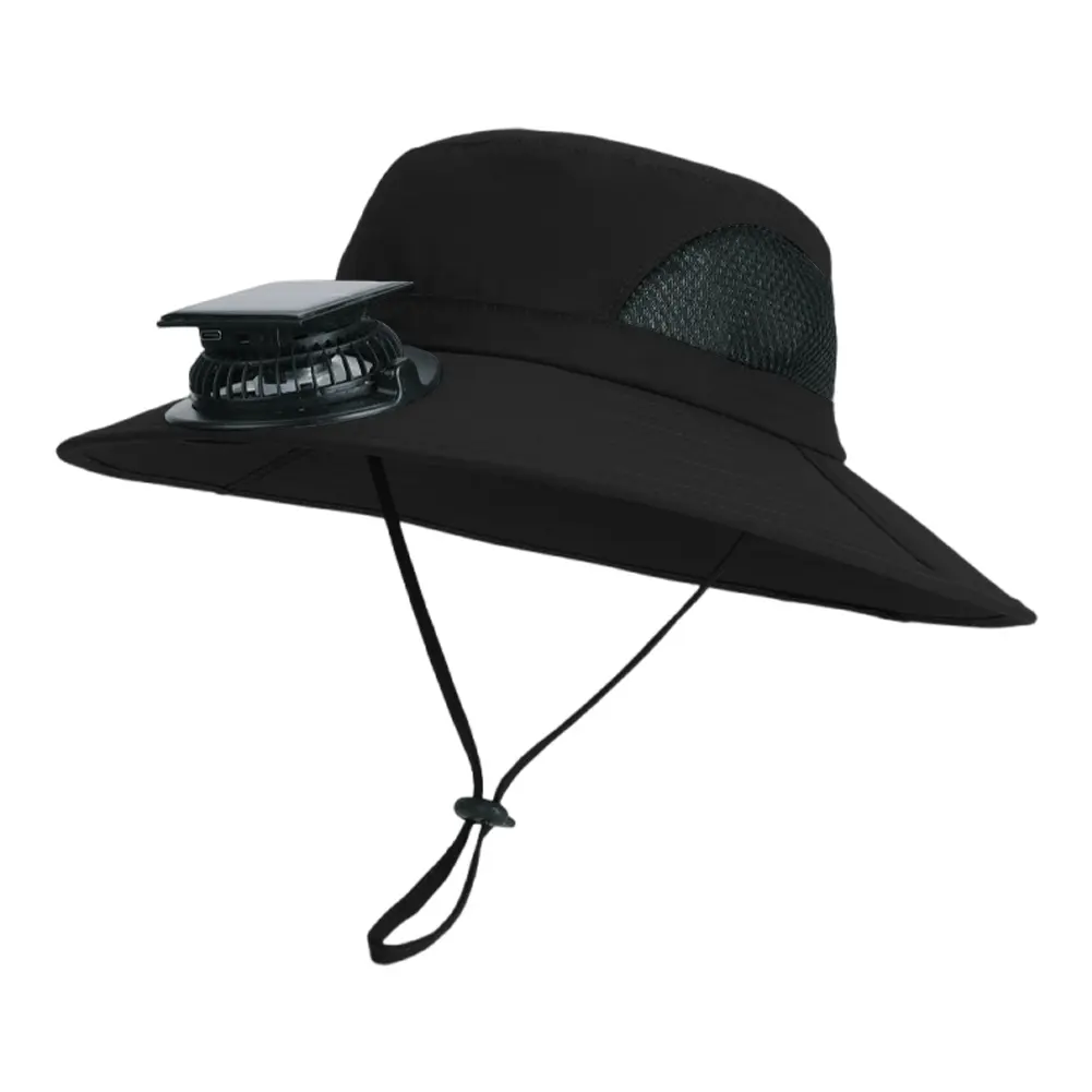 Wide Brim Solar Fan Hat Sun Bucket Hat with Removable & USB Charging Fan Outdoor Sun Hat for Outdoor Summer Camping Beach