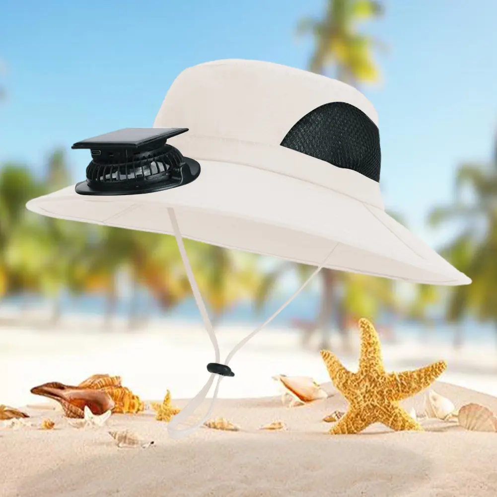 Wide Brim Solar Fan Hat Sun Bucket Hat with Removable & USB Charging Fan Outdoor Sun Hat for Outdoor Summer Camping Beach