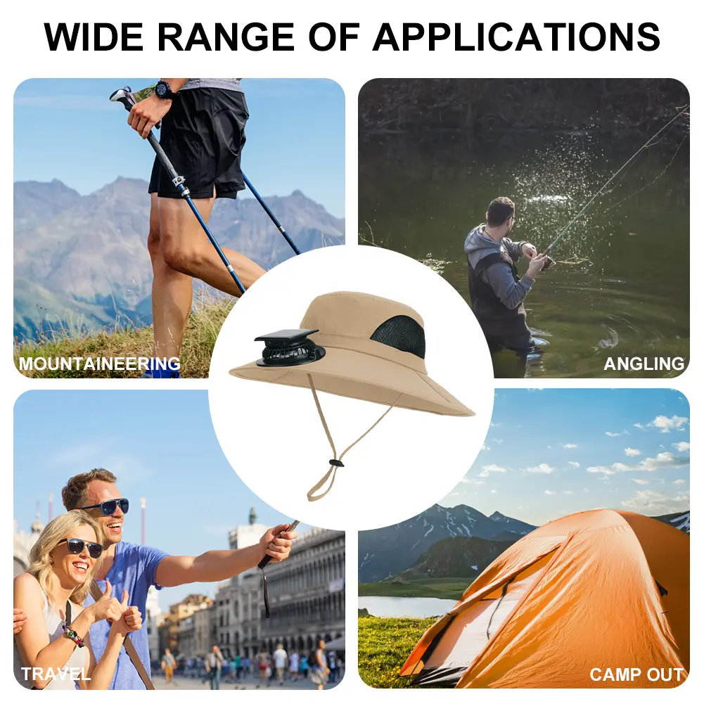 Wide Brim Solar Fan Hat Sun Bucket Hat with Removable & USB Charging Fan Outdoor Sun Hat for Outdoor Summer Camping Beach