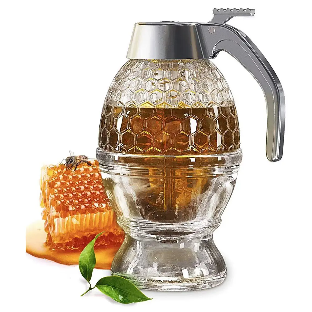 Juice Syrup Cup Bee Drip Dispenser Kettle Kitchen Storage Pot Stand Holder Accessories Comb Shaped Syrup Container Honey Jar