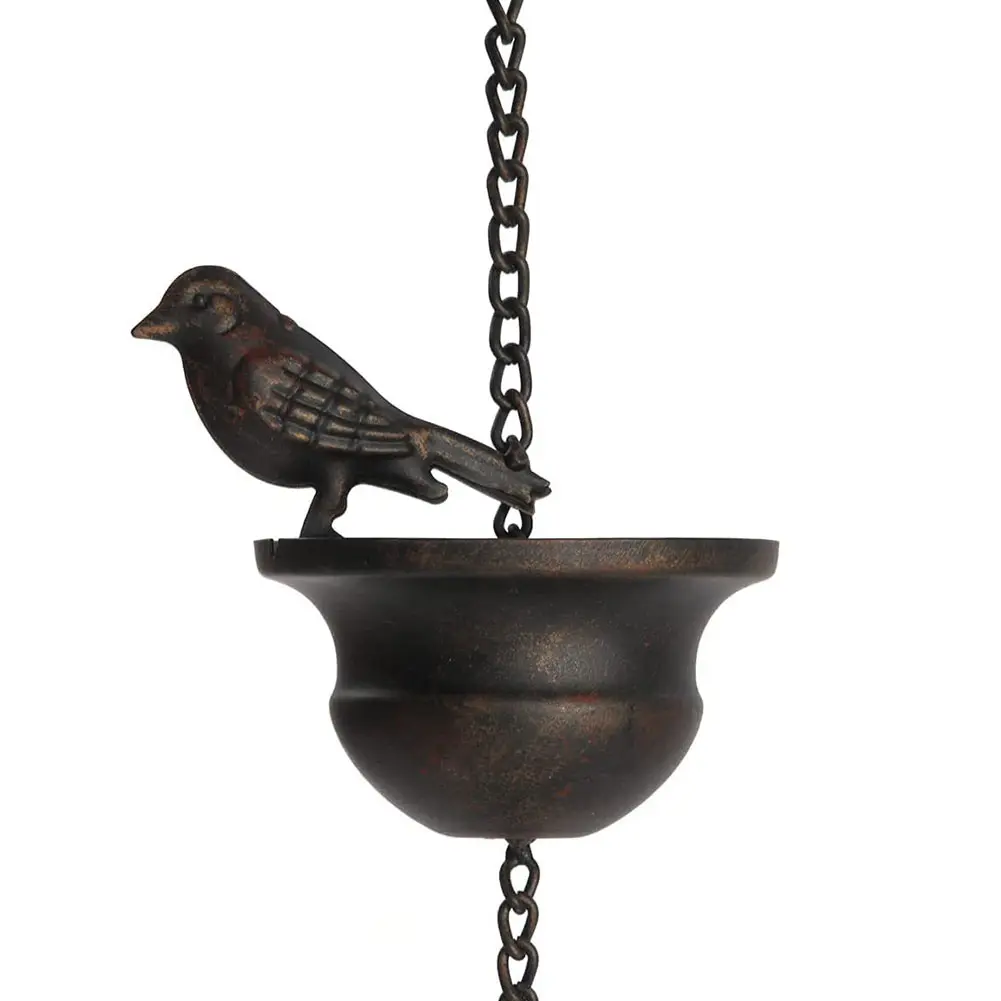 8 Feet Birds On Cups Rain Chain 8 Birds Cups Bronze Decorative Bird Rain Chain Drainage Rain Chain for Outdoor Courtyard Garden