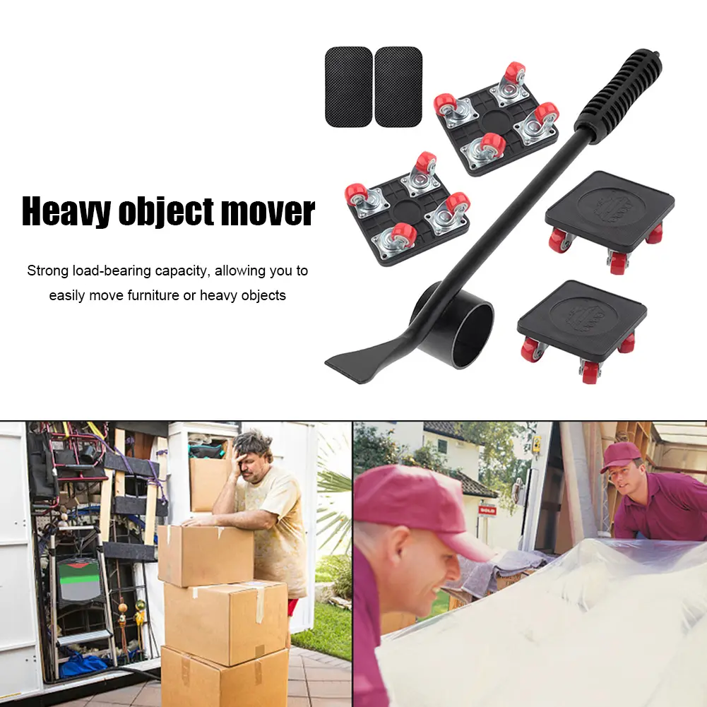 5PCS/Set Professional Furniture Transport Lifter Tool Set Heavy Stuffs Moving Hand Tools Furniture Mover Wheel Bar Roller Device