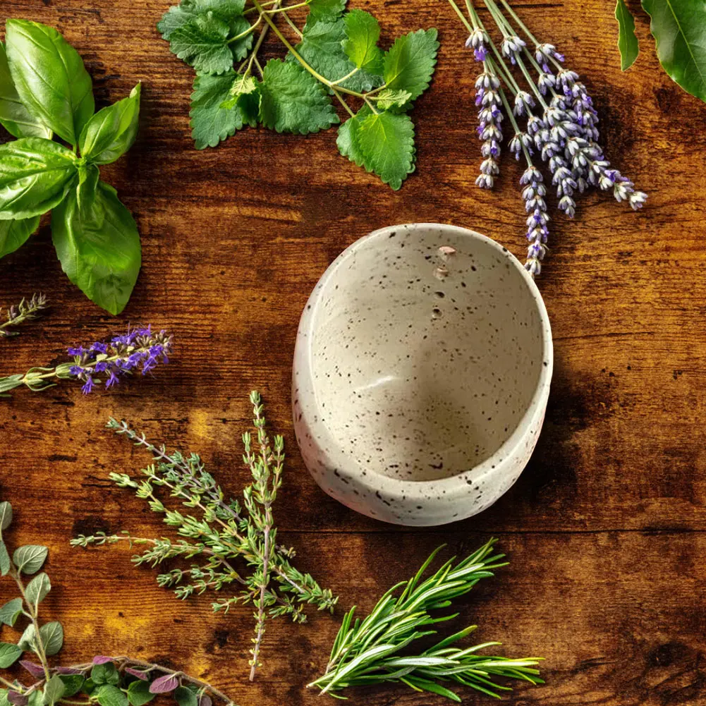 2025 New Pottery Herb Stripper Bowl Hugimpel Pottery Herb Stripper Ceramic Cup Vegetable Leaf Remover Cooking for Dishwasher
