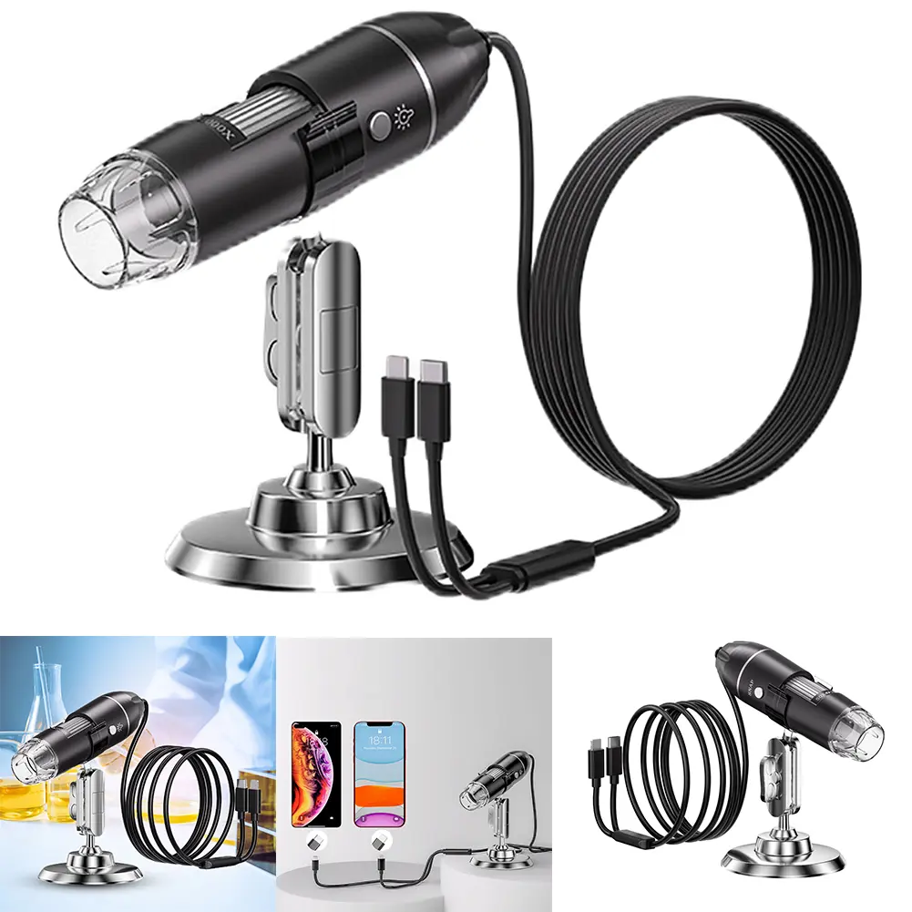 1600X Digital Microscope 8 LED Magnification Endoscope with Stand Optical Microscope for Jewelry Appraisal Video for IOS Android