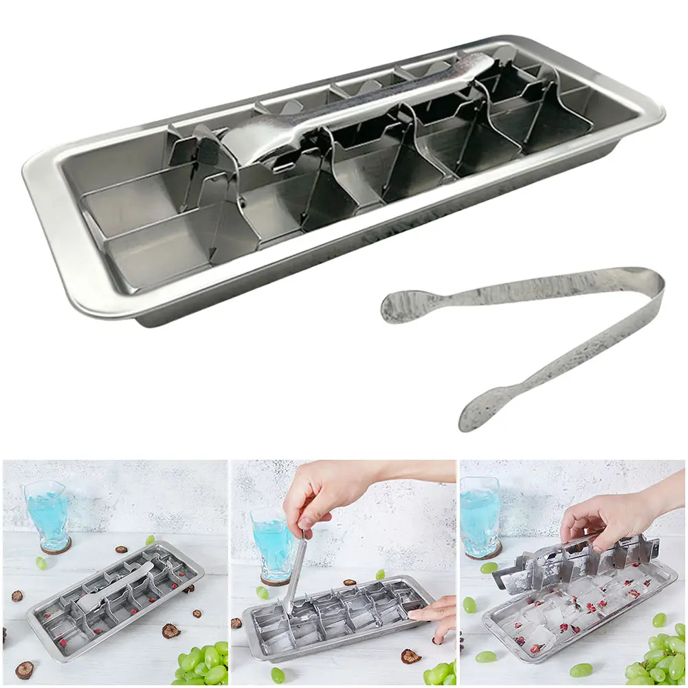 Stainless Steel Ice Cubes Tray with Easy Release Handle Ice Cubes Maker Ice Cubes Mold for Kitchen & Bar