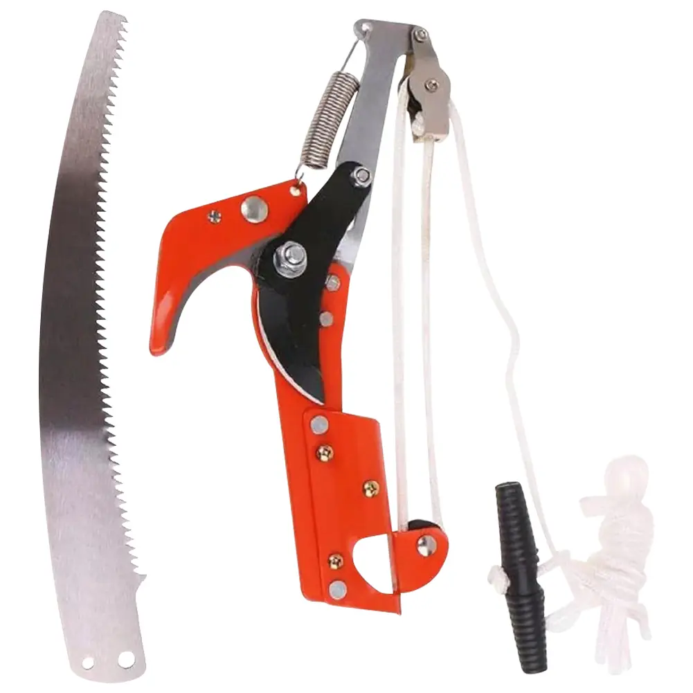 Extendable High Altitude Pruning Shears with Three Pulley System for Effortless Tree Trimming and Fruit Picking