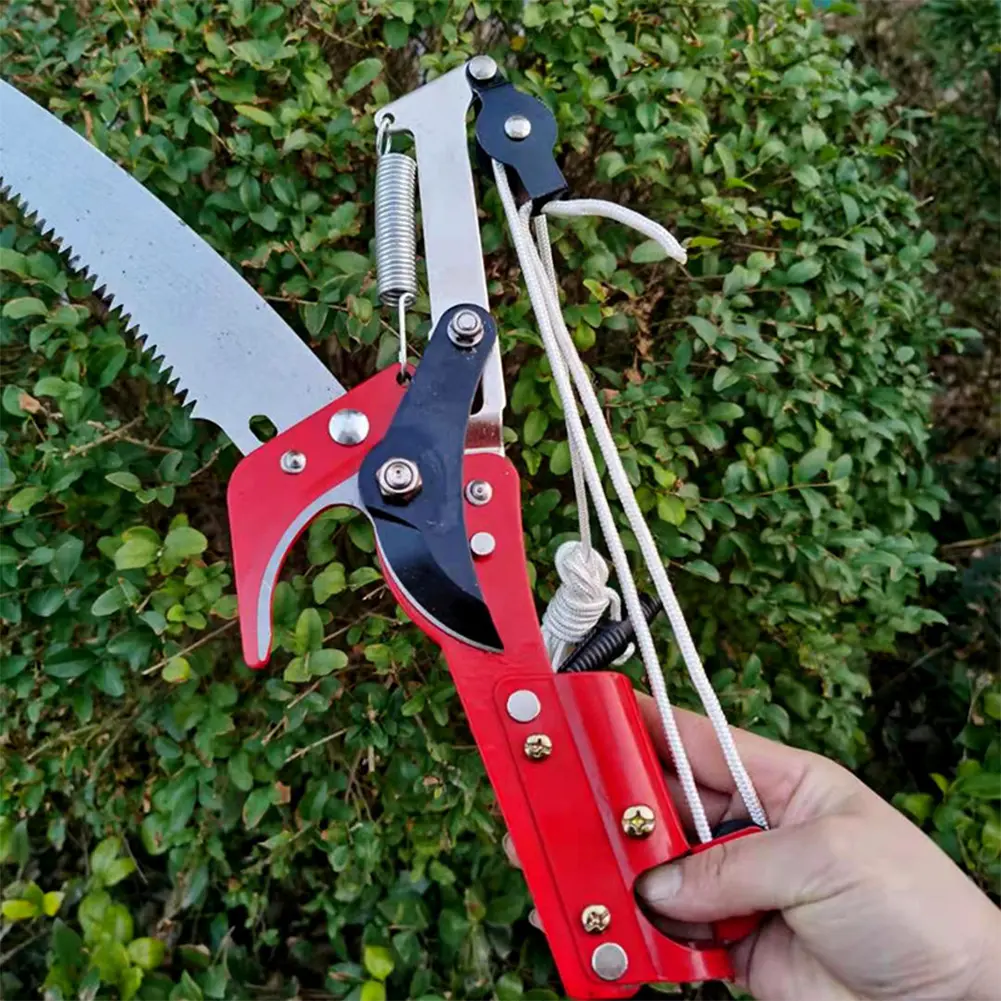 Extendable High Altitude Pruning Shears with Three Pulley System for Effortless Tree Trimming and Fruit Picking