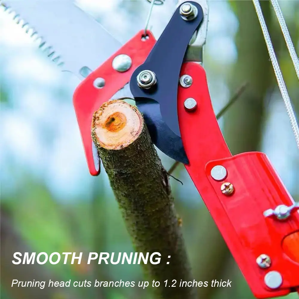 Extendable High Altitude Pruning Shears with Three Pulley System for Effortless Tree Trimming and Fruit Picking