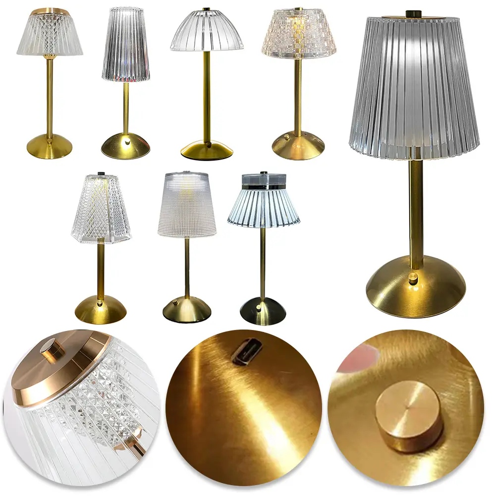 Crystal Atmosphere Lamp Metal Base 3 Color Modes Portable Retro Metal Bedside Lamp Rechargeable Touch Control Cordless Desk Lamp