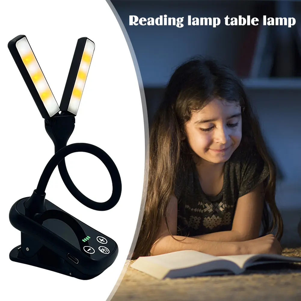 Dual-Head Book Lamp Three-Button Touch Small Book Light Rechargeable Adjust Brightness for Travel Bedroom Reading