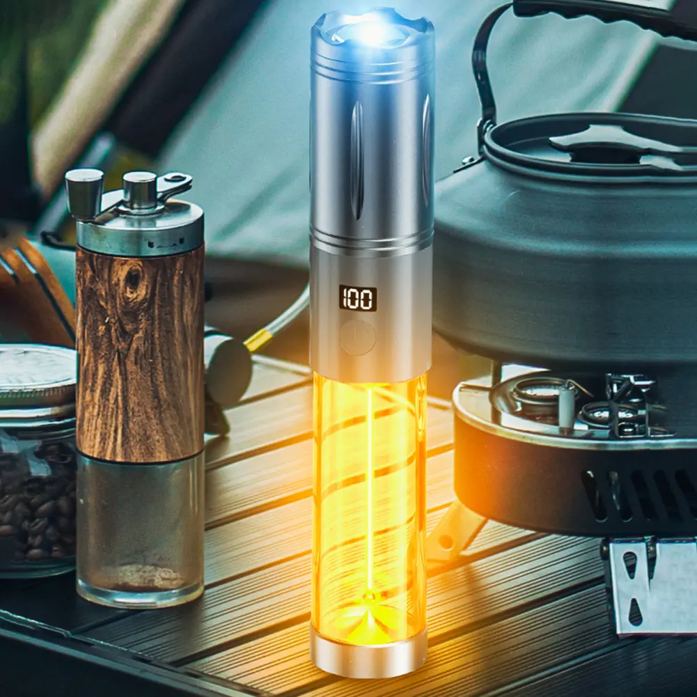 2 In 1 Camping Light Camping Flashlight with Hanging Hook Portable Tent Light Dimmable 3 Light Colors for Camping Hiking