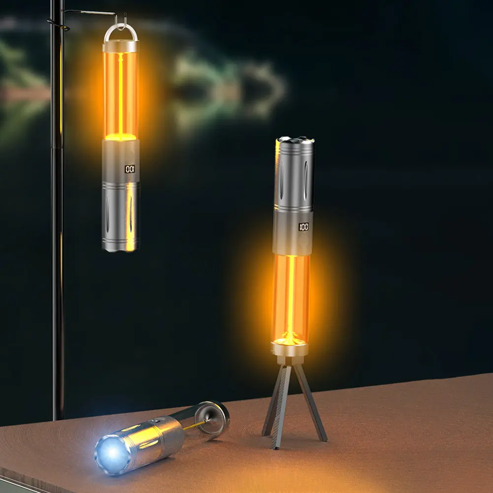 2 In 1 Camping Light Camping Flashlight with Hanging Hook Portable Tent Light Dimmable 3 Light Colors for Camping Hiking
