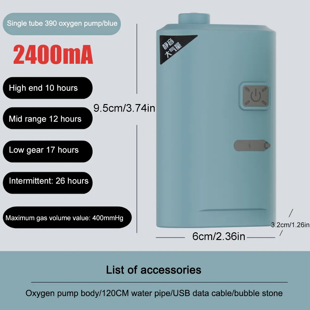 Aquarium Oxygen Pump USB Rechargeable Oxygenated Fish Tank Pump Ultra Quiet Oxygen/Aerating Pump Portable for Outdoor Fishing