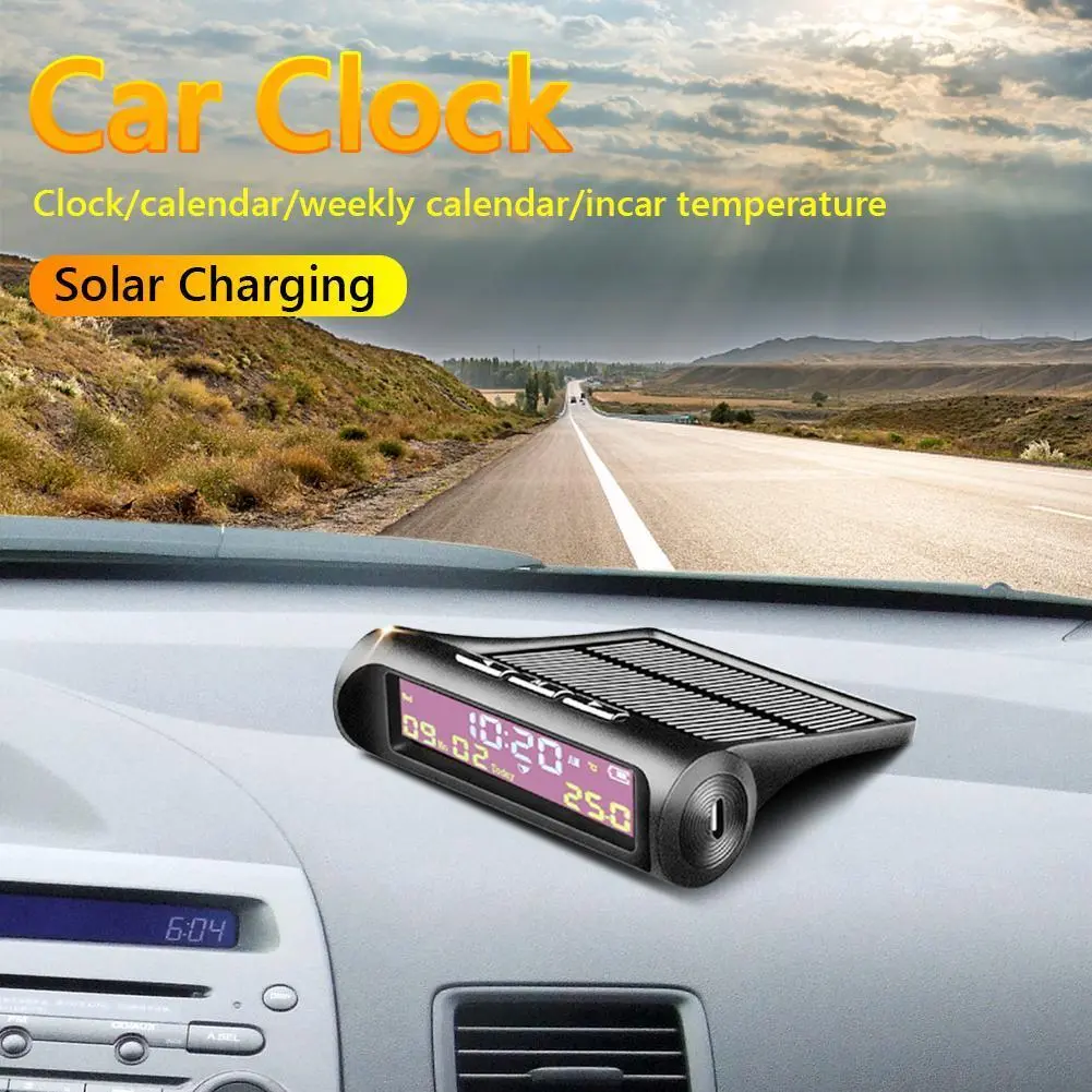 Car Auto Digital Clock Look Solar LCD TPMS with Date In-Car Temperature Display for Outdoor Parts Personal Car Accessories