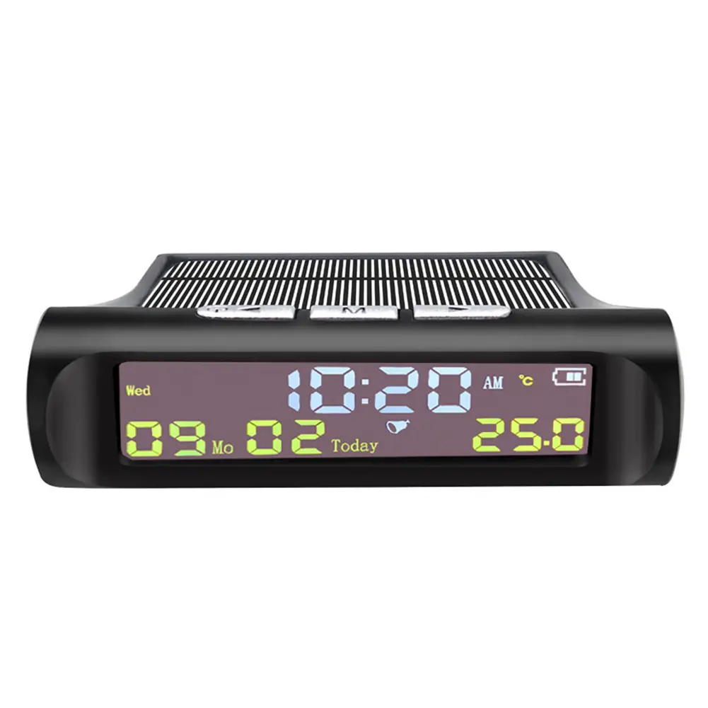 Car Auto Digital Clock Look Solar LCD TPMS with Date In-Car Temperature Display for Outdoor Parts Personal Car Accessories