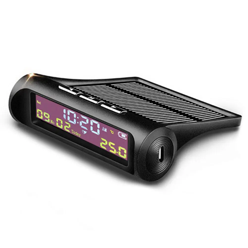 Car Auto Digital Clock Look Solar LCD TPMS with Date In-Car Temperature Display for Outdoor Parts Personal Car Accessories