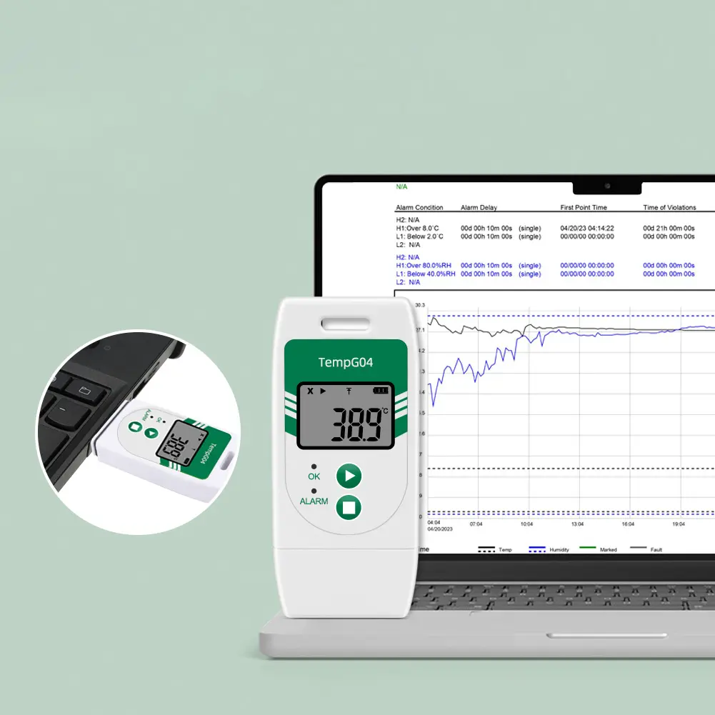 USB Temp & Humidity Data Logger Digital 32000 Point Capacity Humiture Recording Meter Over Temp Alarm for Cold Chain Transport