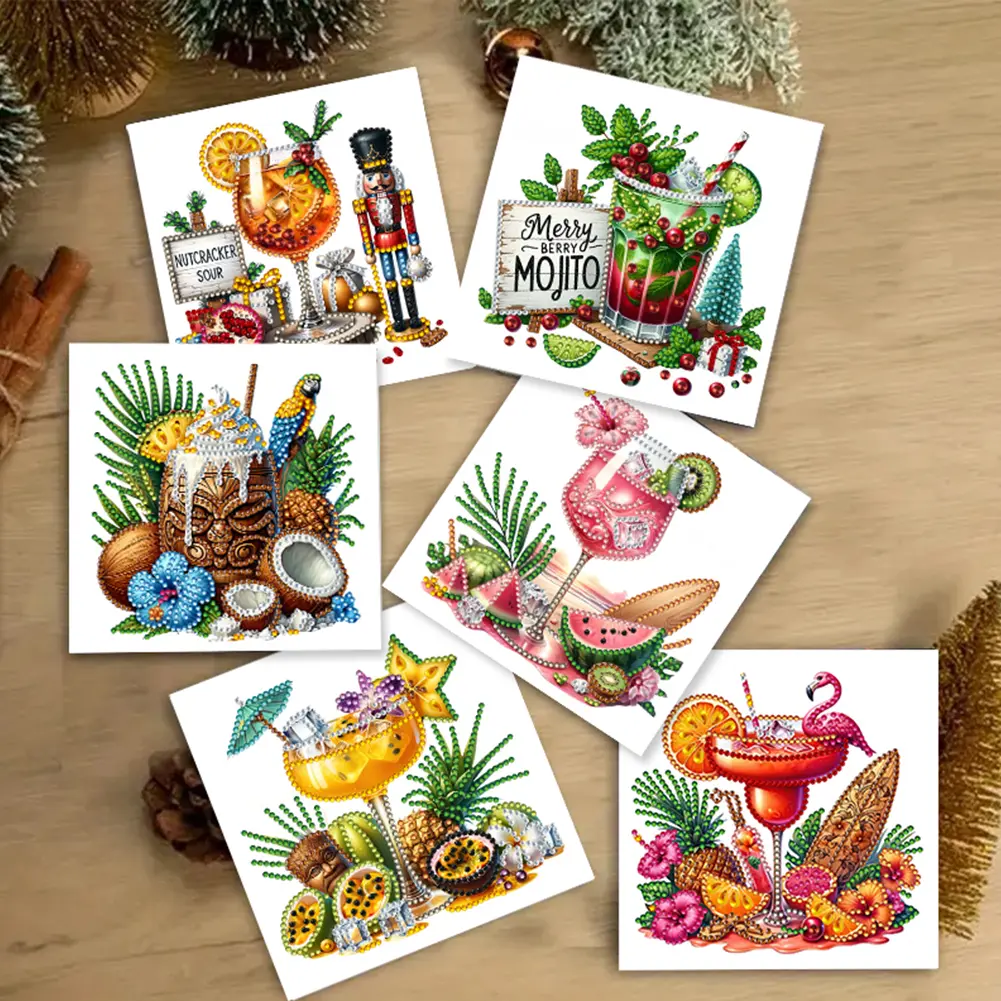 6pcs DIY Diamond Painting Greeting Card Set Cupcake Designs Diamond Art Greeting Cards Creative Birthday & Thanksgiving Card Kit