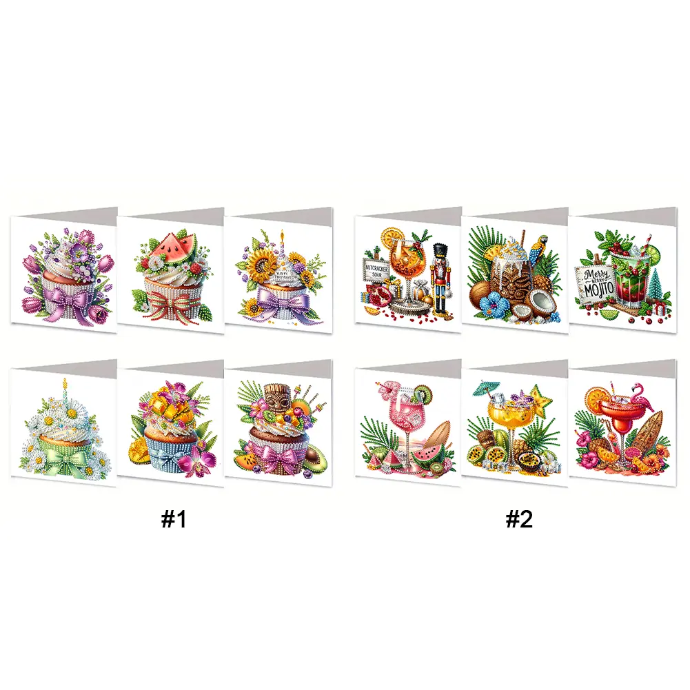 6pcs DIY Diamond Painting Greeting Card Set Cupcake Designs Diamond Art Greeting Cards Creative Birthday & Thanksgiving Card Kit