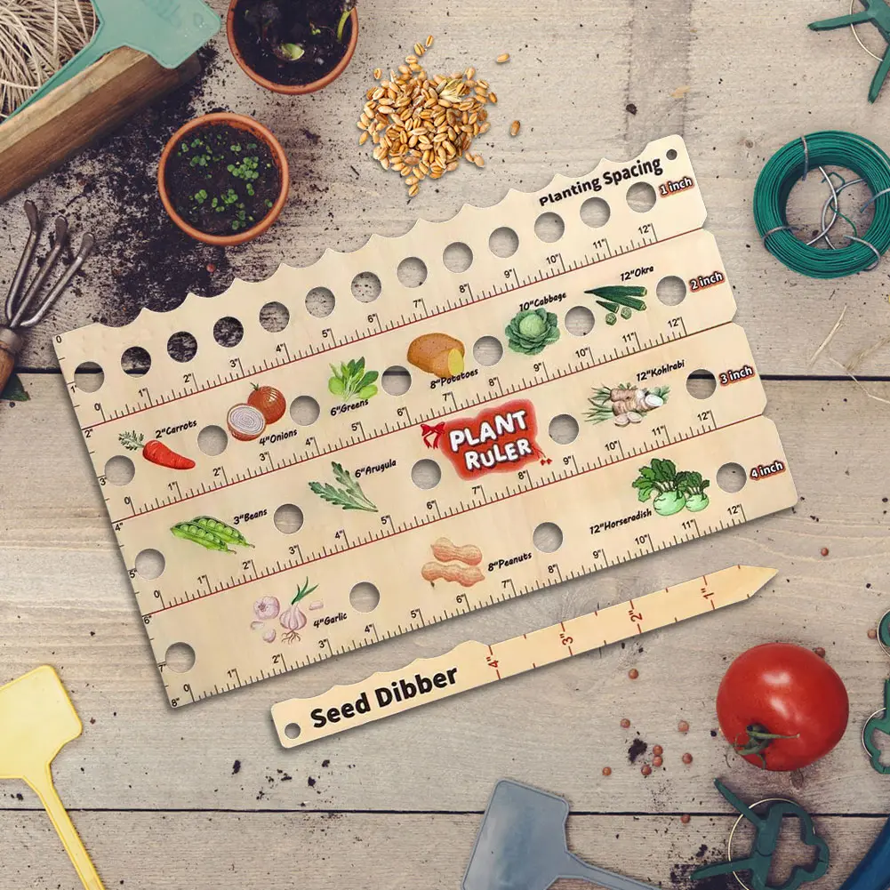 2/1pcs Portable Dibber Spacing Ruler Seed Spreaders Multifunctional Wooden Garden Seeder Sower with Plant Dibber Gardening Tools