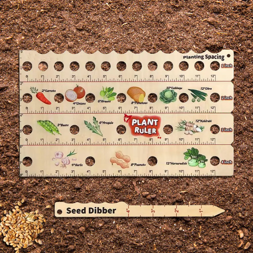 2/1pcs Portable Dibber Spacing Ruler Seed Spreaders Multifunctional Wooden Garden Seeder Sower with Plant Dibber Gardening Tools