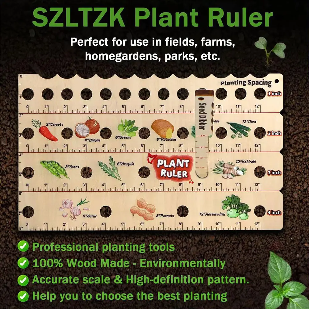 2/1pcs Portable Dibber Spacing Ruler Seed Spreaders Multifunctional Wooden Garden Seeder Sower with Plant Dibber Gardening Tools