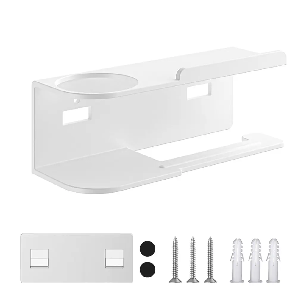 Toilet Paper Holder Wall Mounted Floating Paper Shelf Punch-Free Metal Paper Holder Rack Multifunctional for Bathroom Washroom