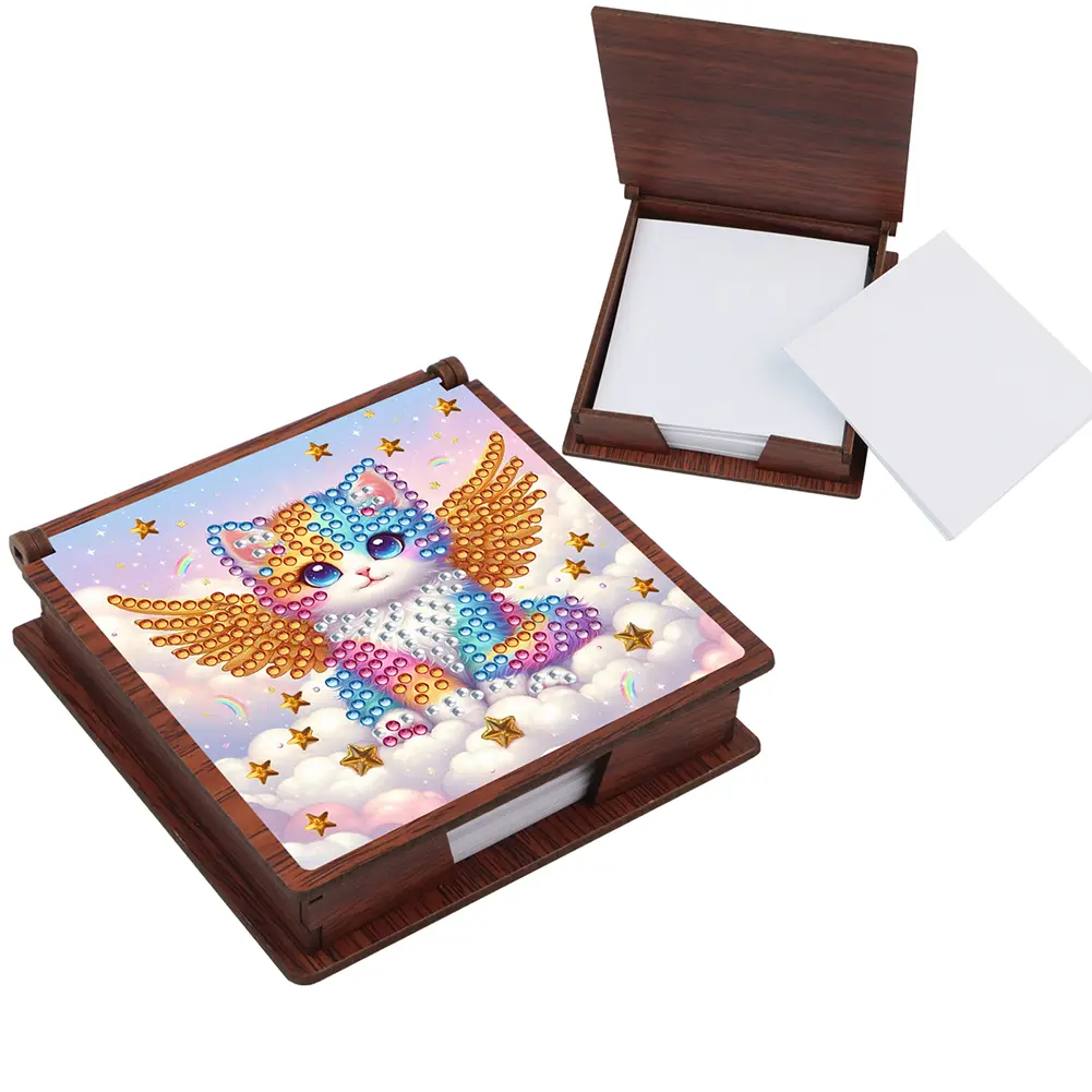 Wooden 5D Diamond Painting Kit Note Box with 160 Sheets Diamond Art Notebook Box for Home Office School Supplies