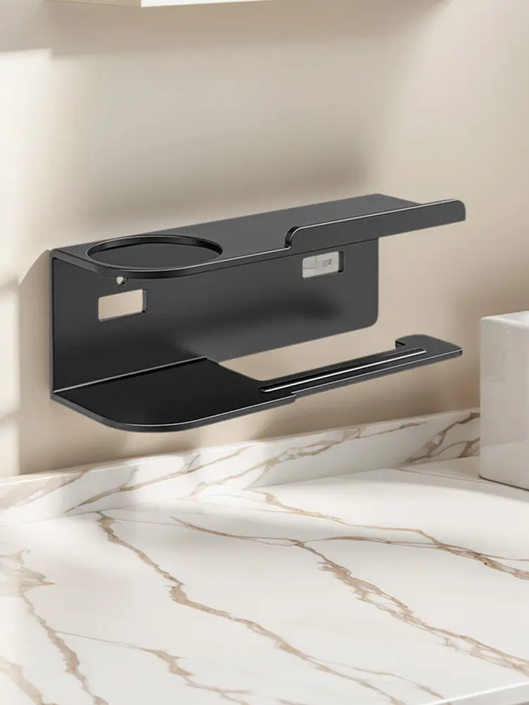 Toilet Paper Holder Wall Mounted Floating Paper Shelf Punch-Free Metal Paper Holder Rack Multifunctional for Bathroom Washroom