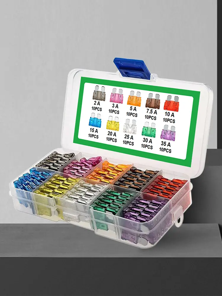 100Pcs Car Fuses 2A 3A 5A 7.5A 10A 10 Types Car Fuse Assortment 15A 20A 25A 30A 35A Blade Type Fuse Assorted Kit