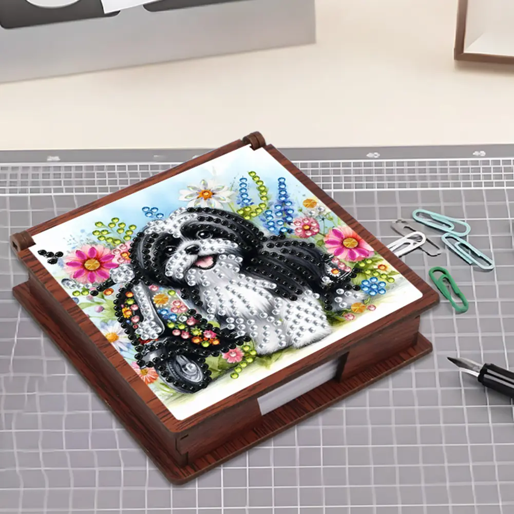 Wooden 5D Diamond Painting Kit Note Box with 160 Sheets Diamond Art Notebook Box for Home Office School Supplies
