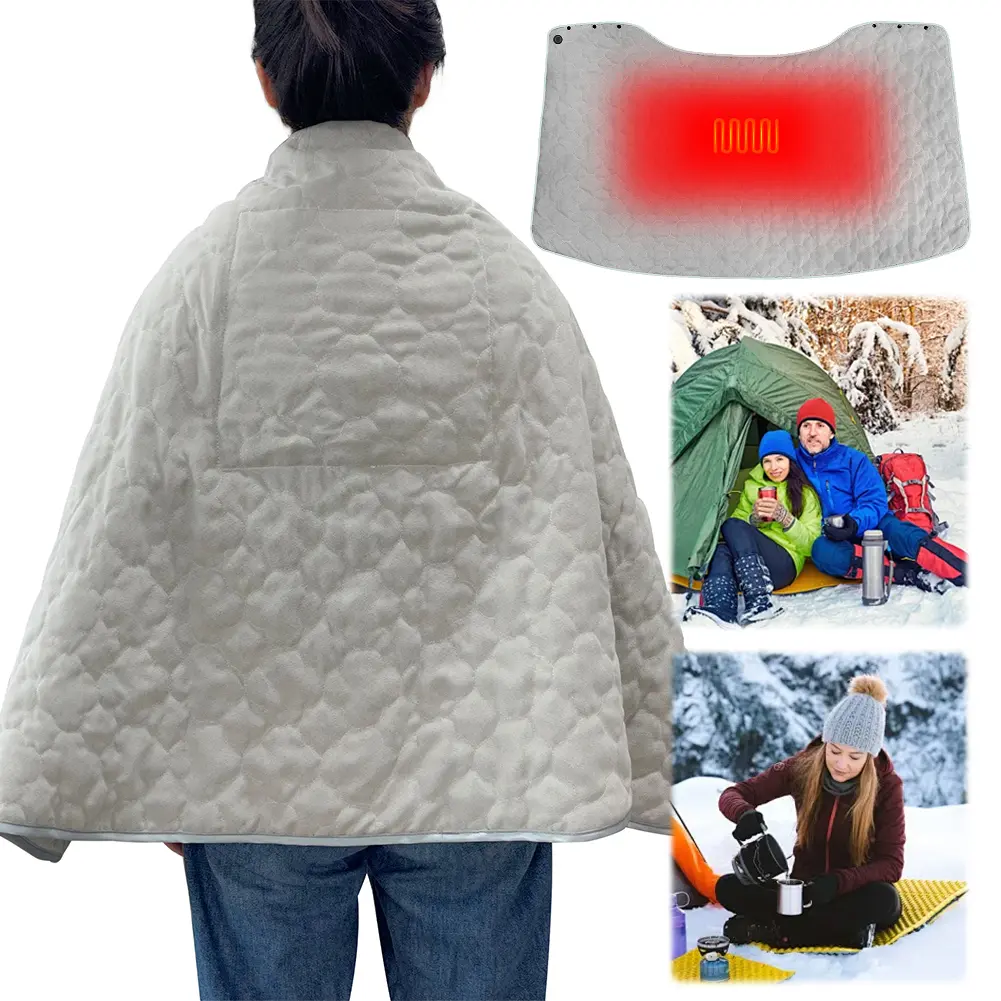 USB Heated Shawl Wearable Heated Poncho Throw 3 Heating Level Portable Poncho Wrap Heated Throw Blanket for Indoor Outdoor