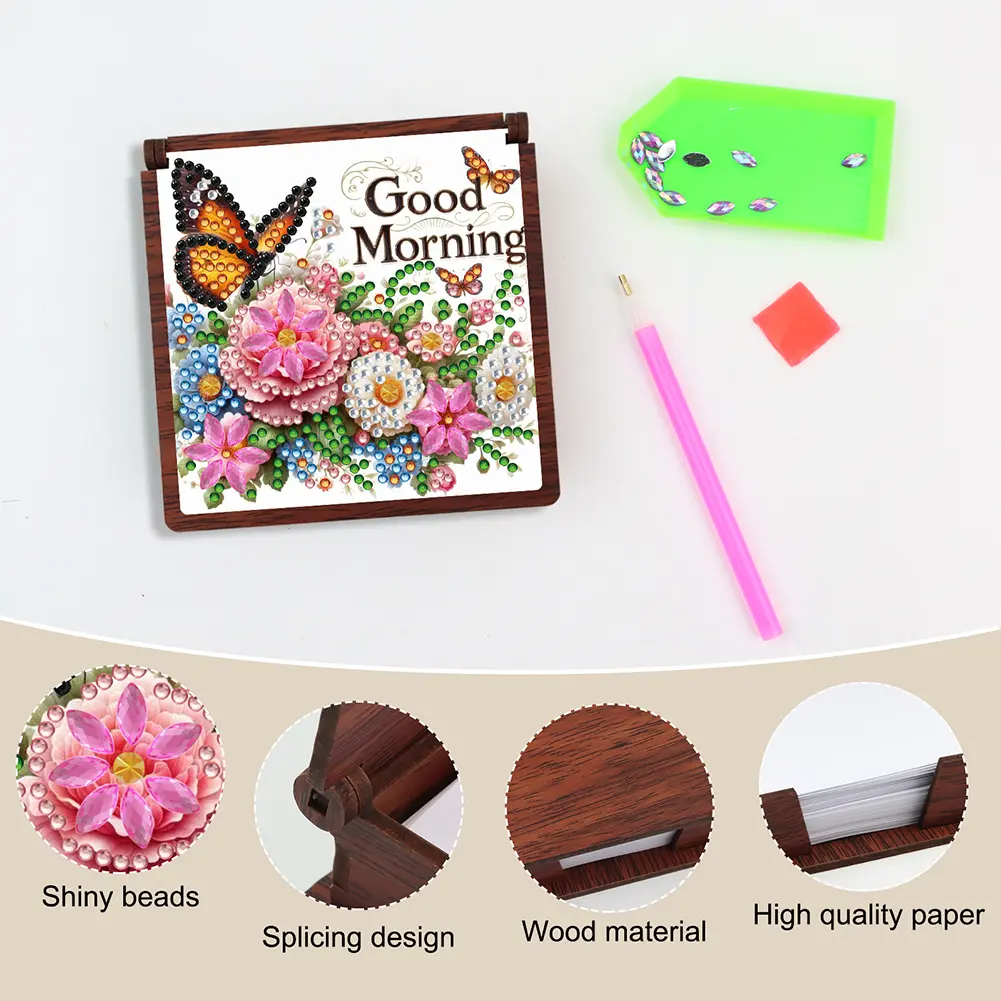 Wooden 5D Diamond Painting Kit Note Box with 160 Sheets Diamond Art Notebook Box for Home Office School Supplies