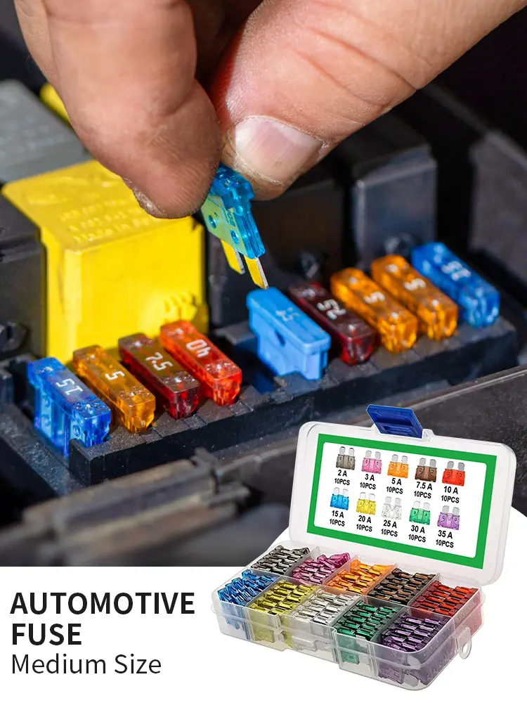 100Pcs Car Fuses 2A 3A 5A 7.5A 10A 10 Types Car Fuse Assortment 15A 20A 25A 30A 35A Blade Type Fuse Assorted Kit