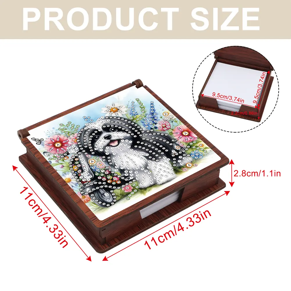 Wooden 5D Diamond Painting Kit Note Box with 160 Sheets Diamond Art Notebook Box for Home Office School Supplies