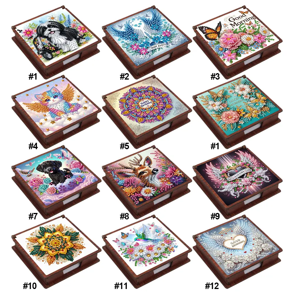 Wooden 5D Diamond Painting Kit Note Box with 160 Sheets Diamond Art Notebook Box for Home Office School Supplies