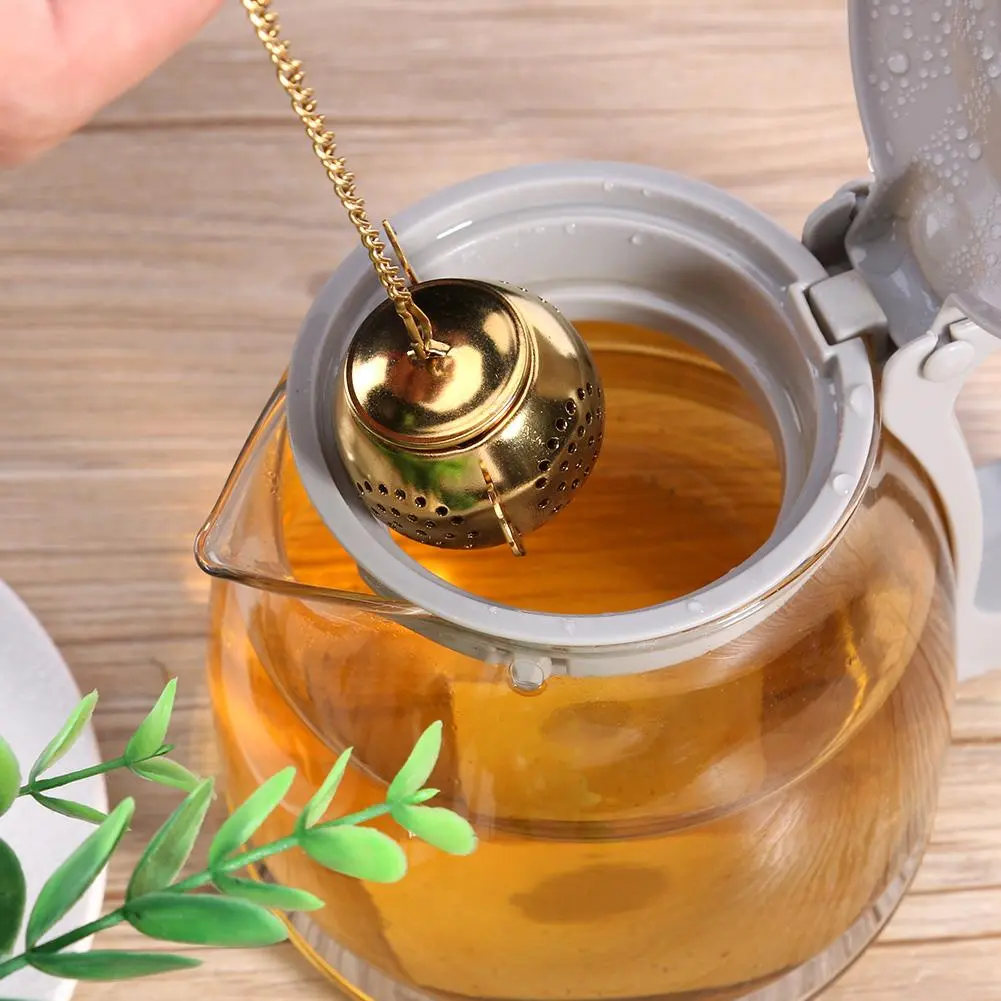 Gold Stainless Steel Tea Infuser for Mug Cup and Pitcher Food Grade Multi-Function Extended Chain Design