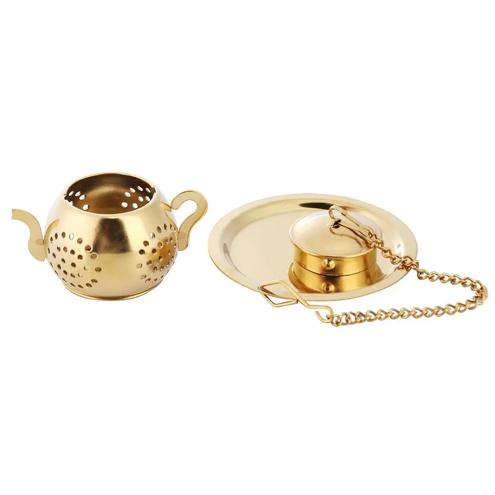 Gold Stainless Steel Tea Infuser for Mug Cup and Pitcher Food Grade Multi-Function Extended Chain Design