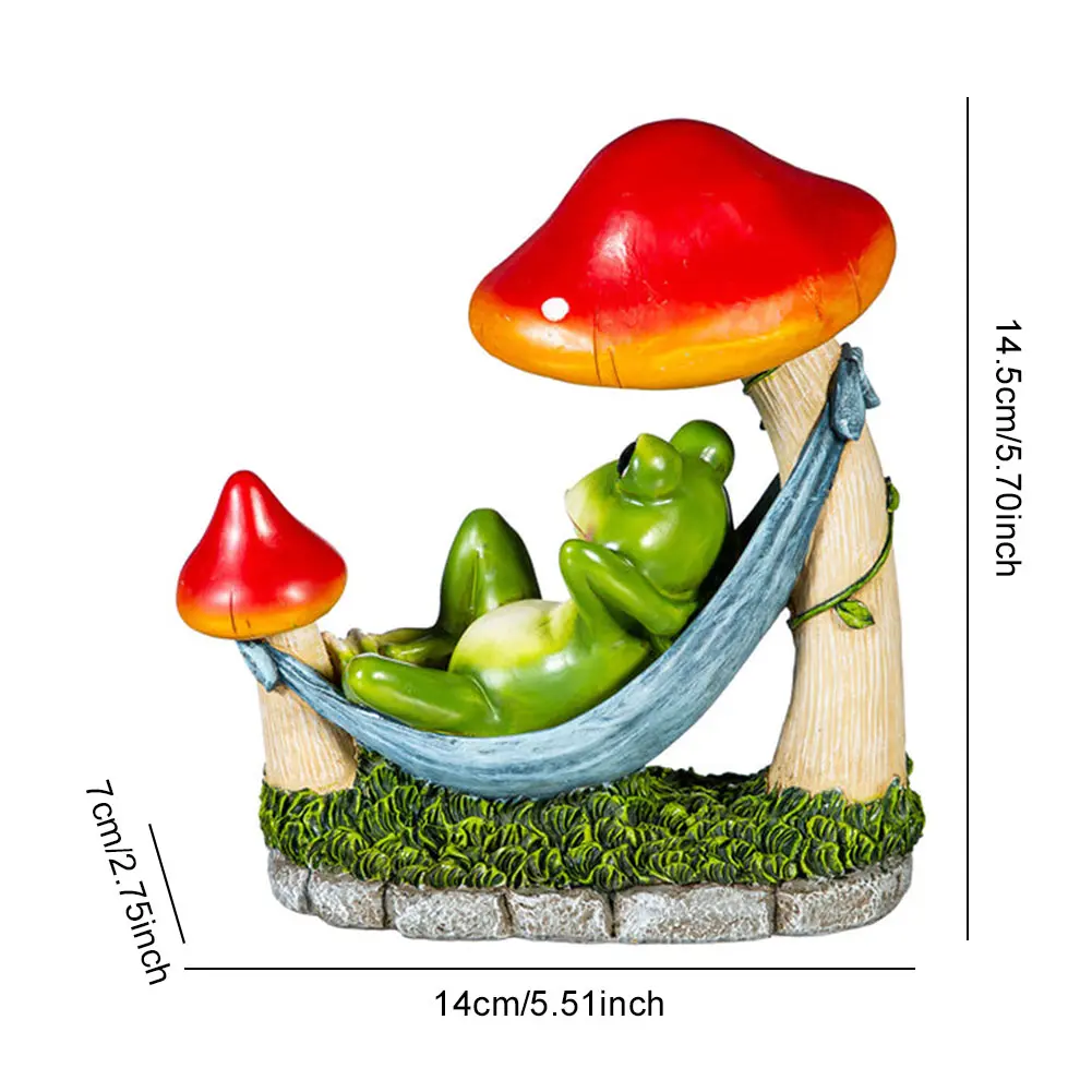 Resin Relaxing Frog in Hammock Statue Spring Decor Gifts Frog Garden Decor Mushroom Frog Garden Statue for Outdoor Decoration