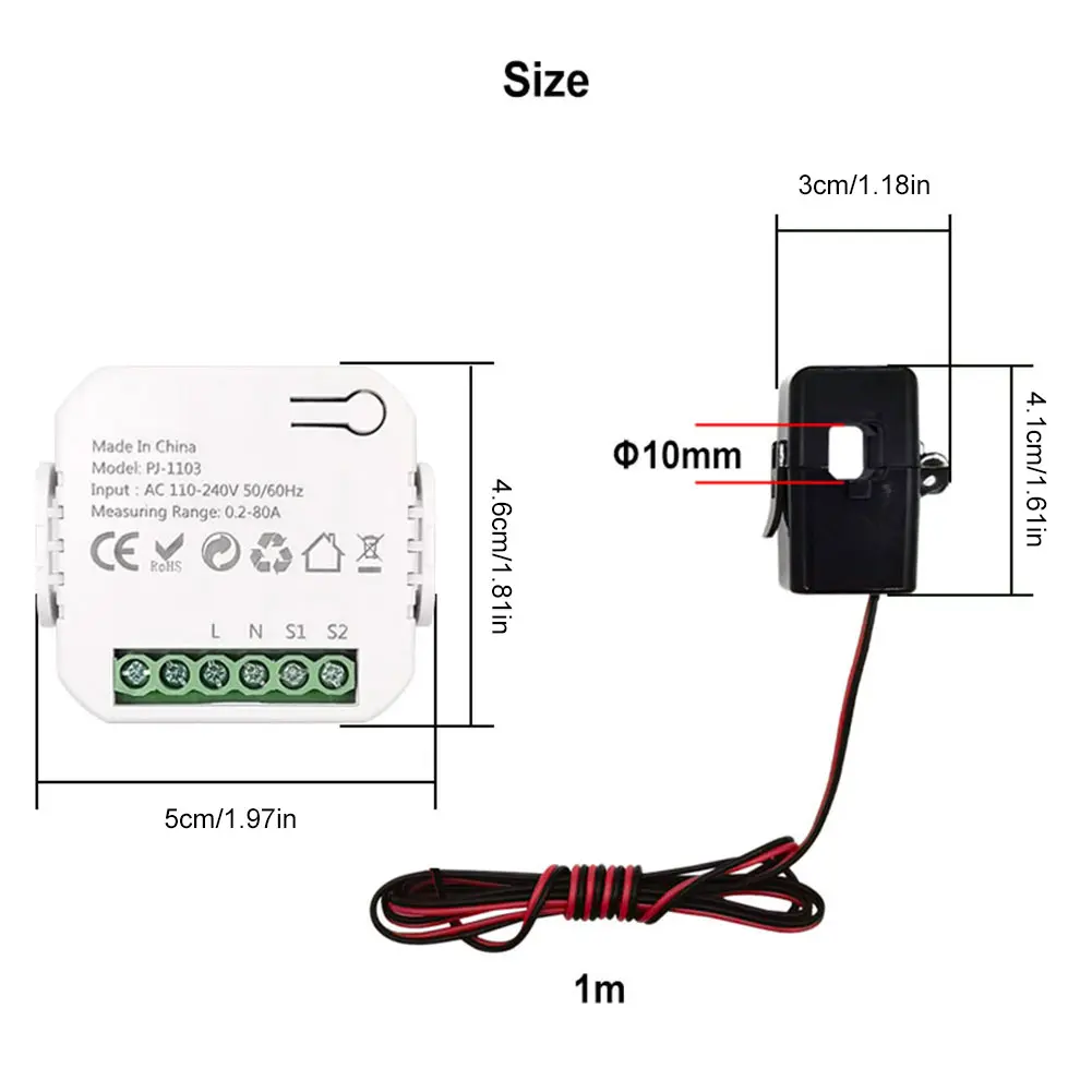 Smart Life WiFi Energy Meter with CT Clamp Sensor APP Control CT DIY 110V 240V 50/60Hz for Solar Produced Consumed Power Monitor