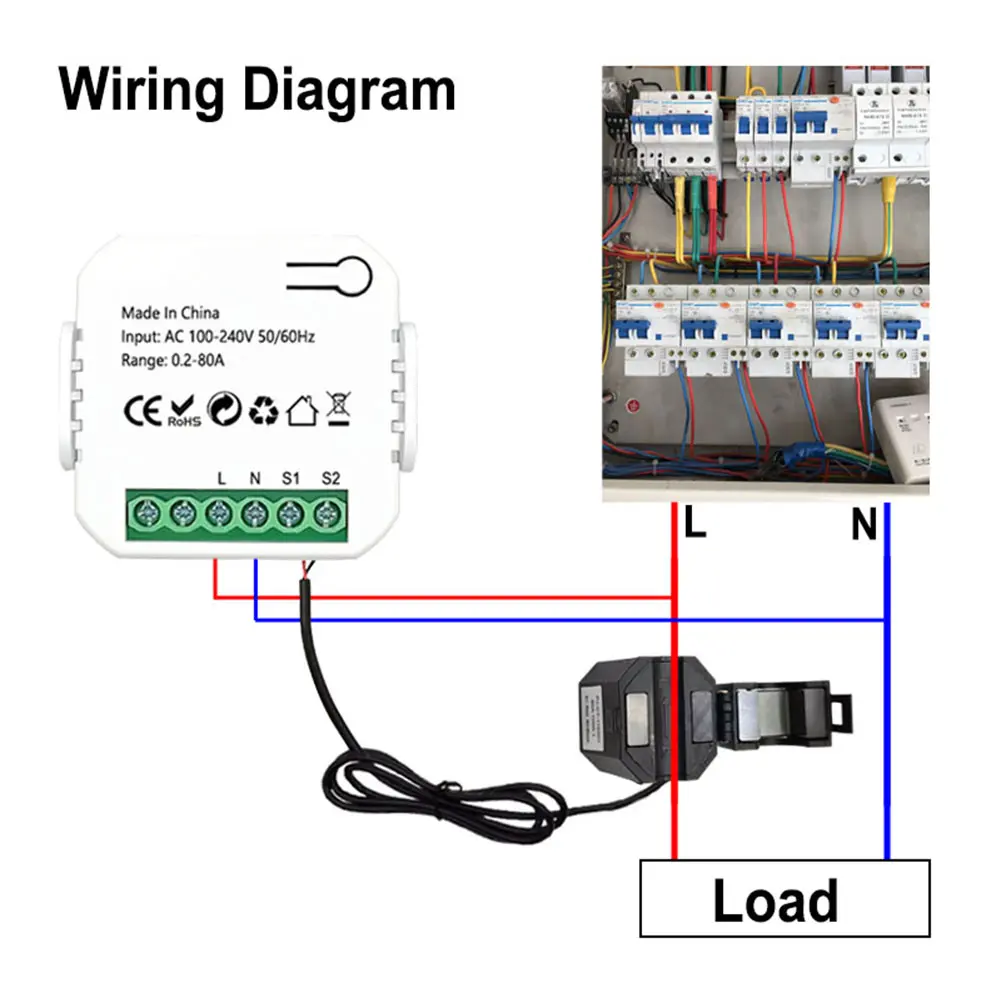 Smart Life WiFi Energy Meter with CT Clamp Sensor APP Control CT DIY 110V 240V 50/60Hz for Solar Produced Consumed Power Monitor