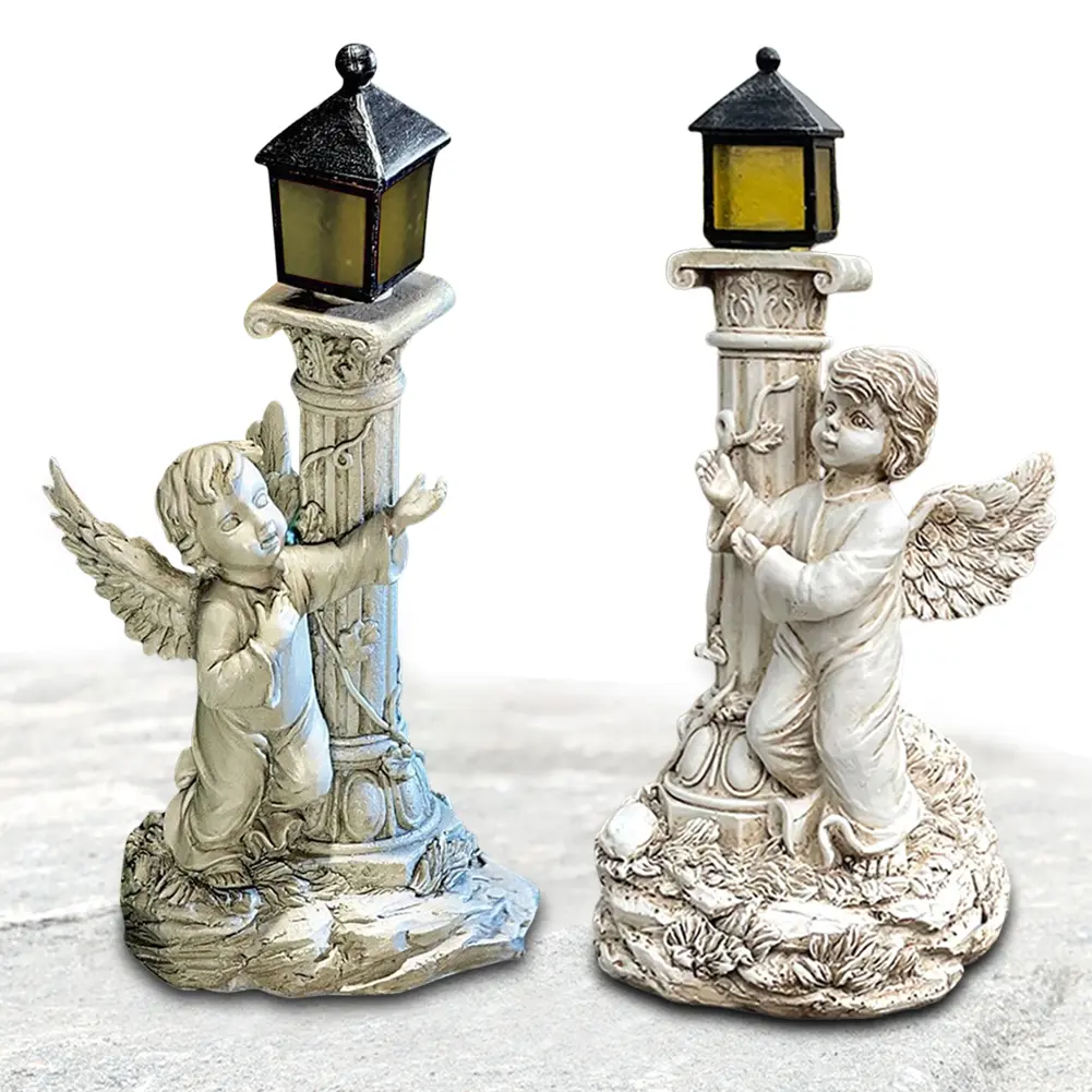 Roma Pillar Angel Statue with Solar Lights Cherub Angel Garden Statue Angel Sculpture for Garden Porch Patio Yard Decor