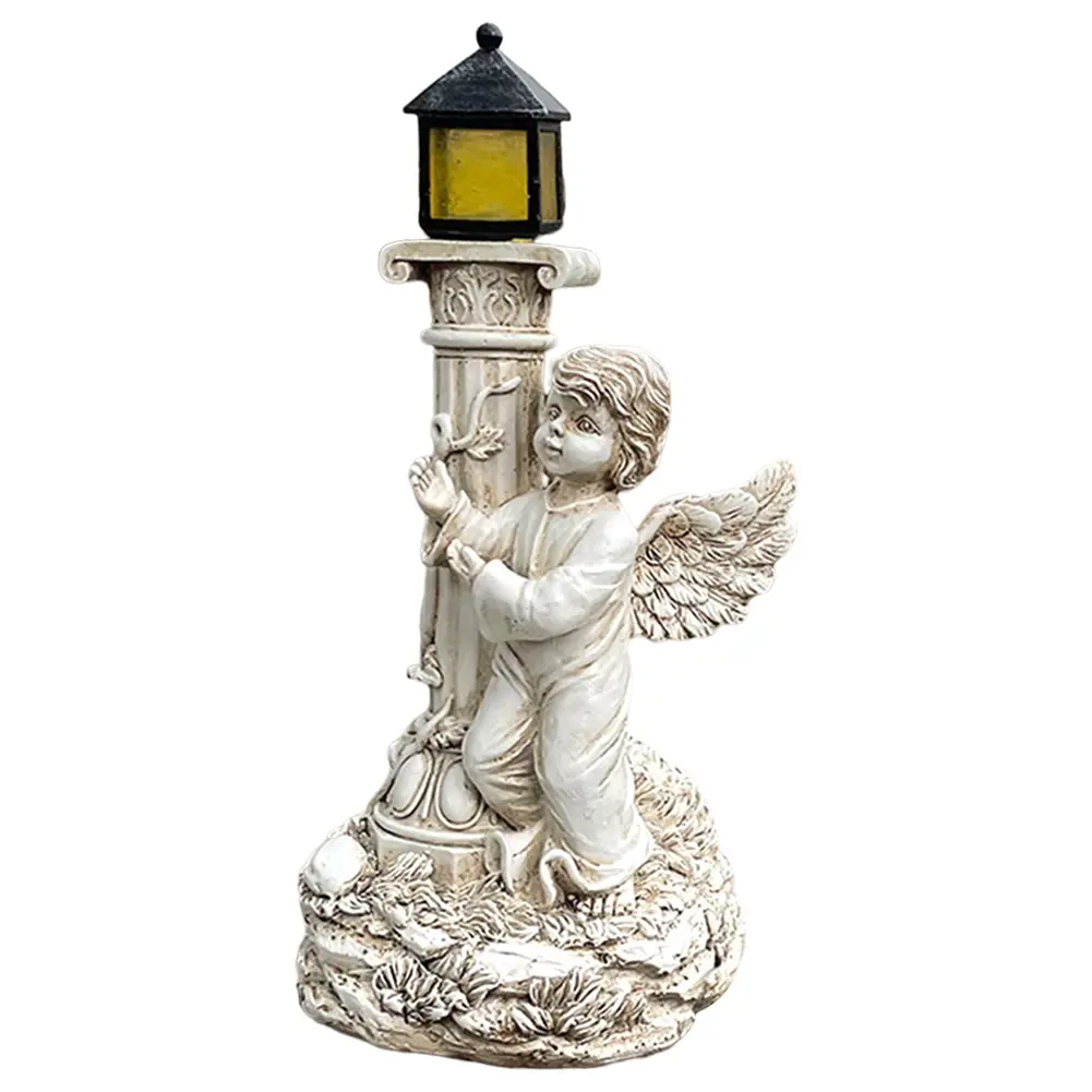 Roma Pillar Angel Statue with Solar Lights Cherub Angel Garden Statue Angel Sculpture for Garden Porch Patio Yard Decor