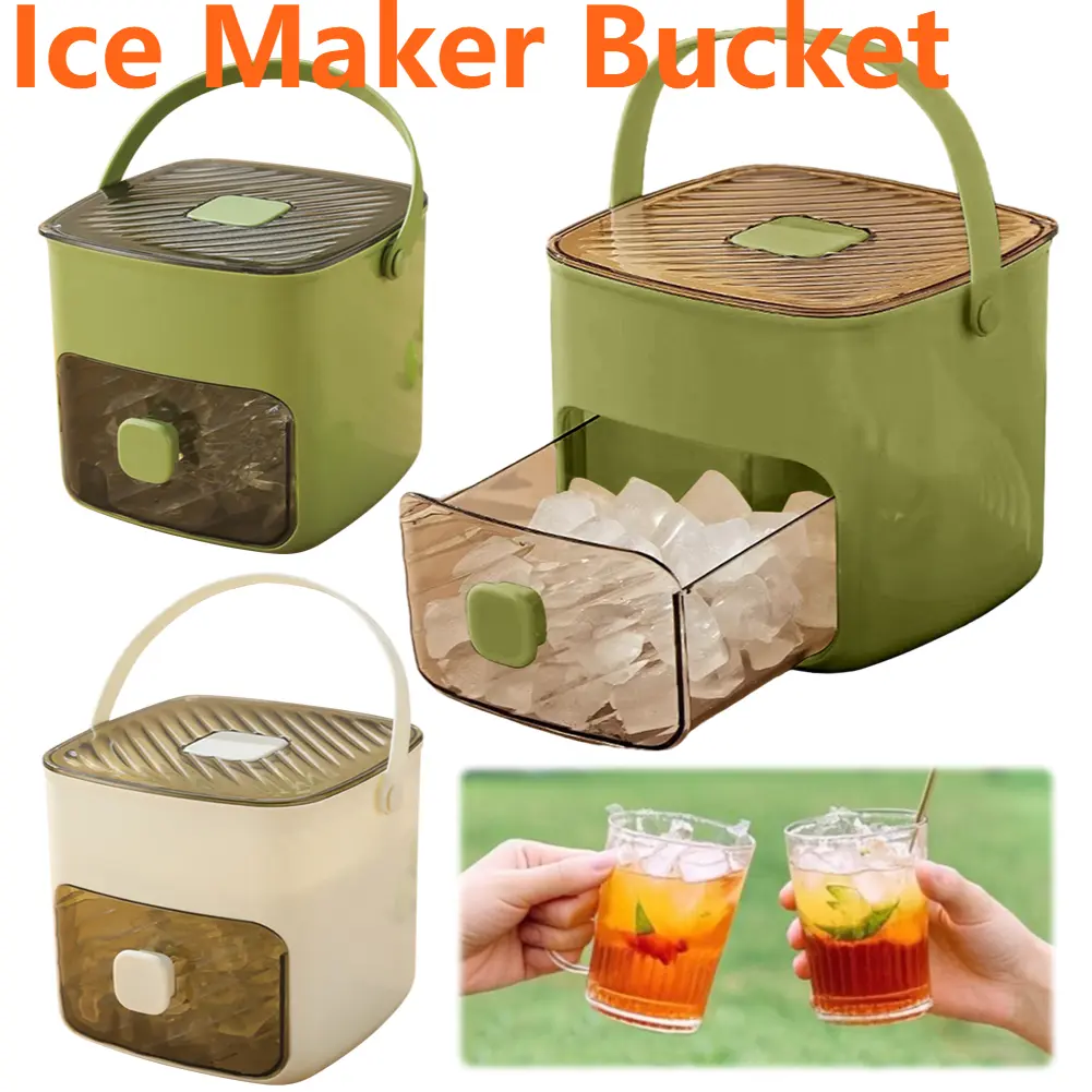 48/24-Cube Ice Maker Bucket with Easy Press Cap Portable Drawer Refrigerator Household Ice Storage Box with Handle For Outdoor