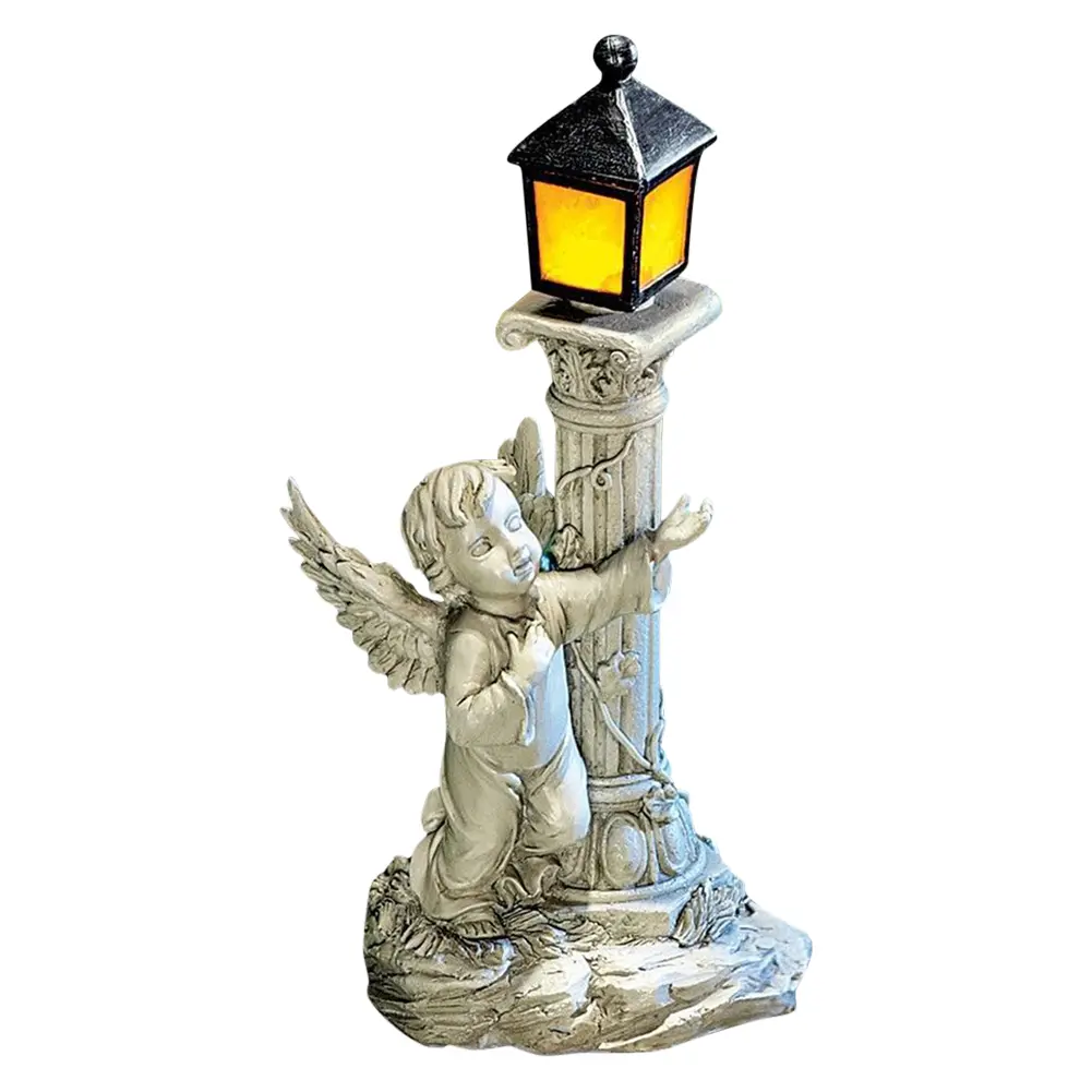 Roma Pillar Angel Statue with Solar Lights Cherub Angel Garden Statue Angel Sculpture for Garden Porch Patio Yard Decor