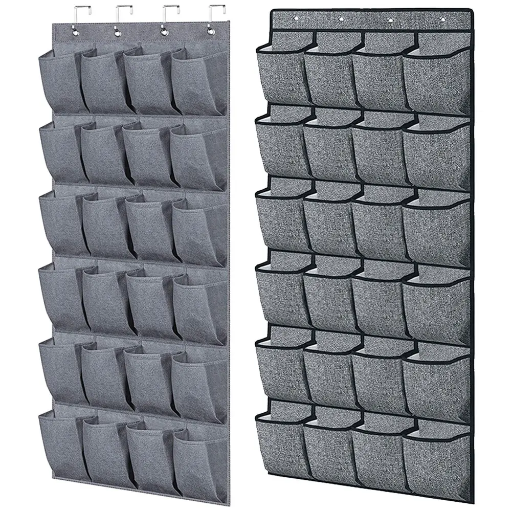24 Pockets Shoe Holder Organiser with 4 Hooks Over The Door Hanging Shelf Rack for Closet Bedroom Bathroom for Kids Women Men
