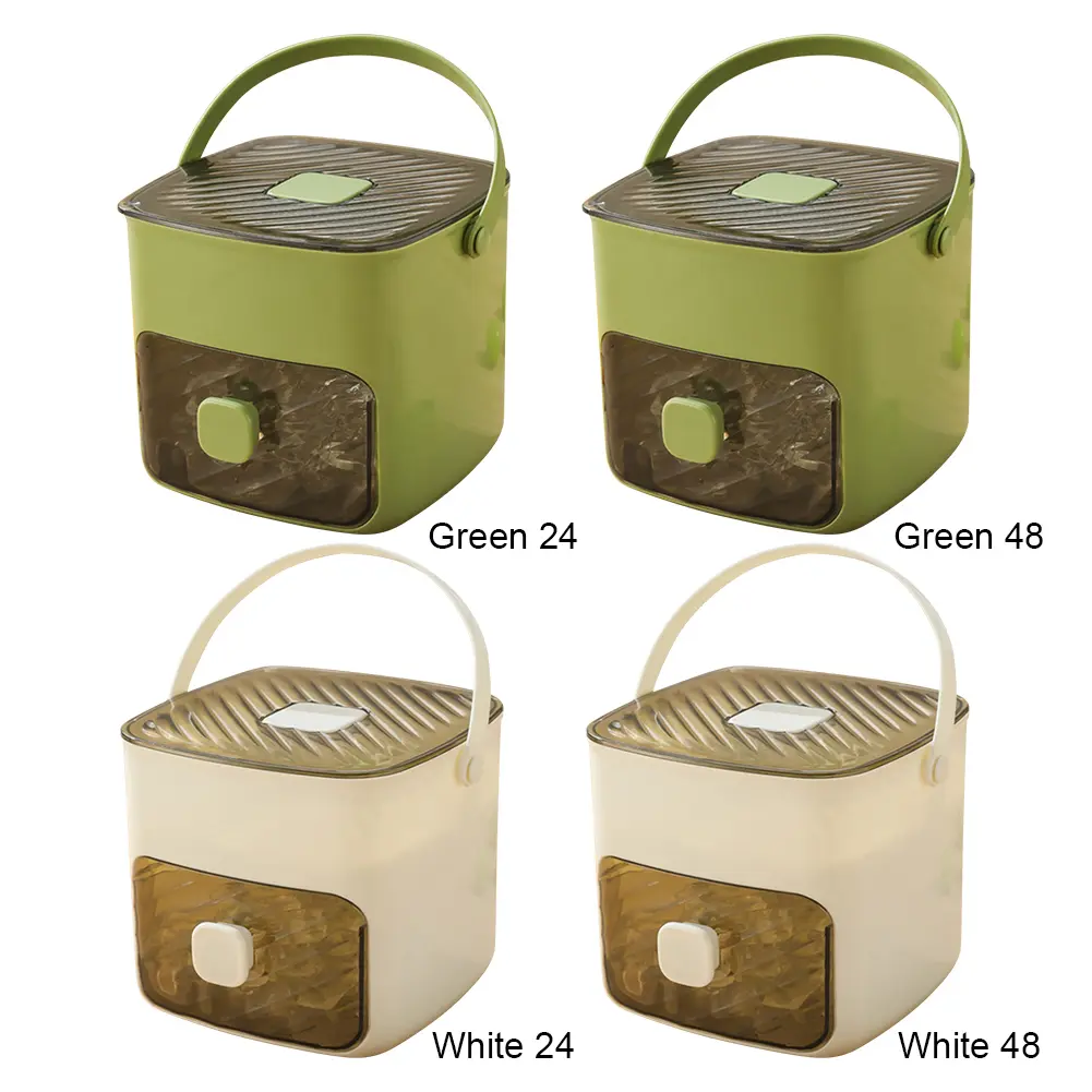 48/24-Cube Ice Maker Bucket with Easy Press Cap Portable Drawer Refrigerator Household Ice Storage Box with Handle For Outdoor