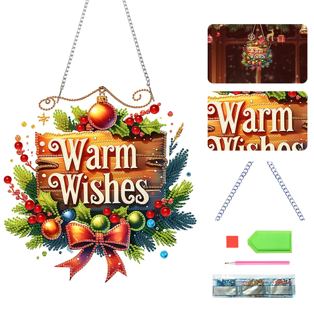 Christmas Theme 2D/Flat DIY Hanging Diamond Art Kits Special Shape Rhinestone Diamond Art Window Pendants Diamond Art Pendant