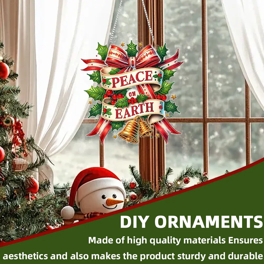Christmas Theme 2D/Flat DIY Hanging Diamond Art Kits Special Shape Rhinestone Diamond Art Window Pendants Diamond Art Pendant