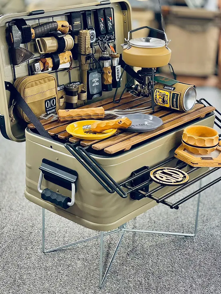 Camping Foldable Metal Stand Portable Iron Storage Box Bracket Stainless Steel Outdoor Storage Boxes Shelves for Travel Cooking